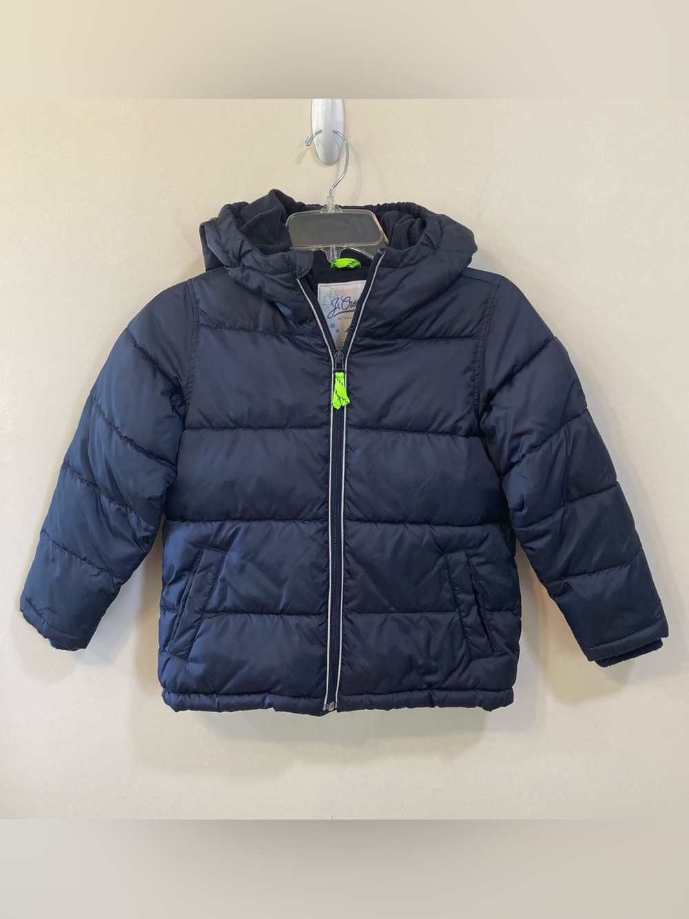 J.Crew Kids Navy Blue Hooded Puffer Jacket Sz S Full Zip Lined Pockets